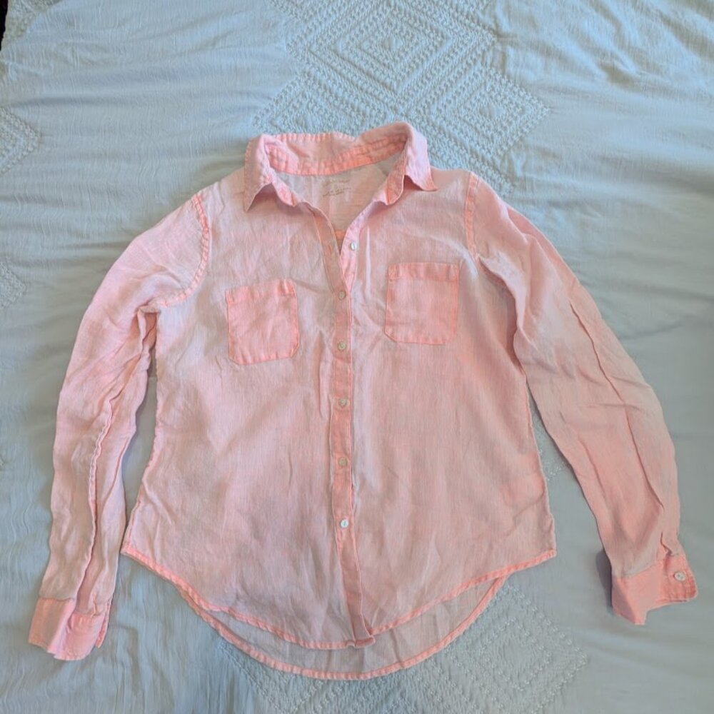 Lilly Pulitzer Sea View Linen Button Down Top  Light Neon Orange Women S